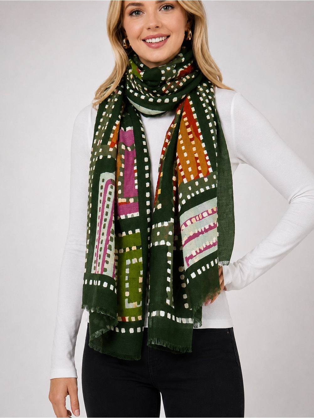 Geometric Dot Design Scarf/Shawl in Green